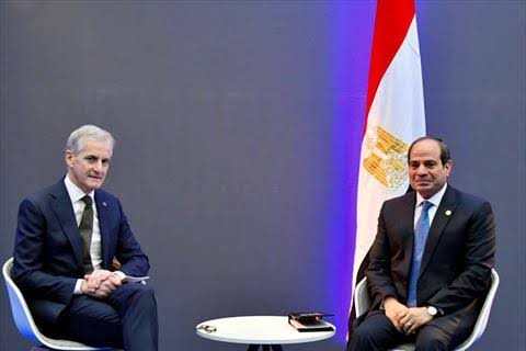 السيسى يلتقى رئيس وزراء النرويج ويؤكد التطلع لتعزيز التعاون الثنائى